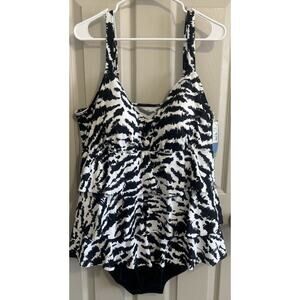 Swim Solutions Bathing Suit One Piece Tummy Control Tiered Ruffles‎ Size 22W